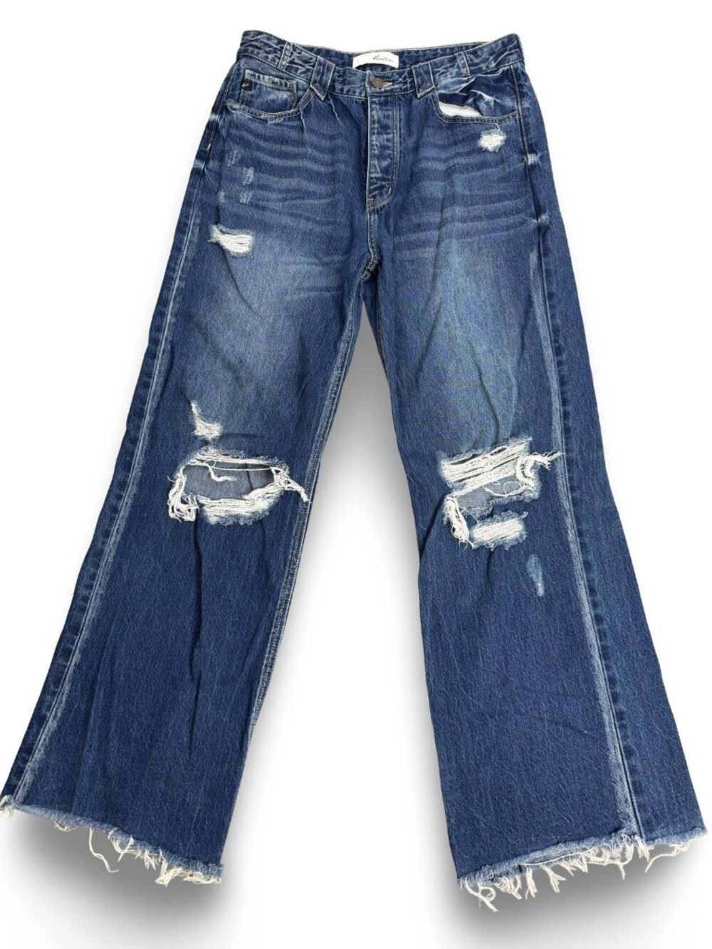 KanCan Wide Leg Jeans Womens 11 Blue Distressed 90s High Rise Button Fly 32x29